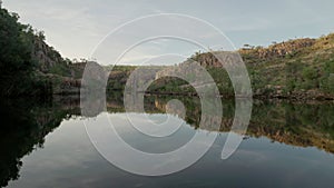 wide view of katherine gorge during a cruise at sunrise