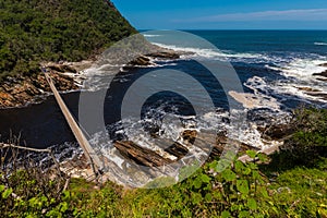 A wide view looking down on Storms River Mouth, South Africa