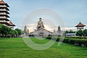 Wide view of the main Buddha sculpture of the Fo Guang Shan Buddha memorial center Kaohsiung