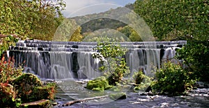 Wide View of Monsal Weir Waterfall, Monsaldale