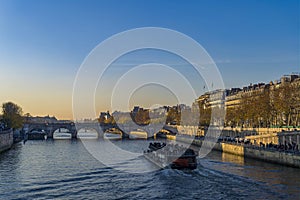 A Wide View of Paris With Fall Colors  Seine River and Bridges Tourists Cruises