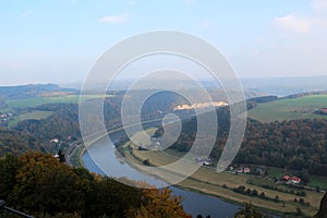 Wide view on the river and the natural landscape in the city dresden sachsen germany