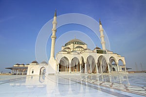 Wide View of Sharjah Grand Mosque at Maliha Road in Sharjah, United Arab Emirates