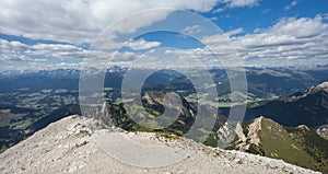 Wide  view from the top of Picco di Vallandro in Dolomites