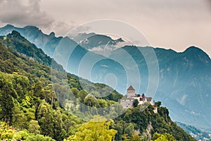 Wide view of Vaduz castle and Alps, Liechtenstein
