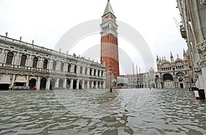 Wide view of Venice in Italy during the high tide