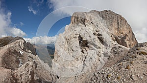 Wide view on the werstern side of Sass de Putia in Dolomites