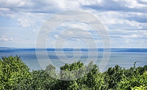 the wide Volga river in the city of Ulyanovsk, top view