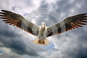 wide wingspan of albatross against cloudy sky