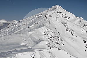 wide winter panorama of the snowy mountain at the ski resort Kaltenbach Ã¢â¬â¹Hochfugen, Austrian Alps