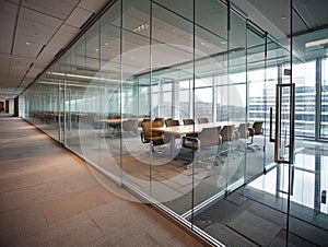 Wideangle shot of modern glass partitioned office