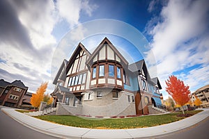 wideangle shot of tudor and modern architecture in harmony
