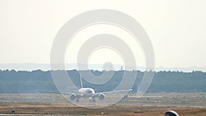 Widebody airplane landing in Frankfurt