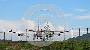 Widebody four-engine aircraft landing