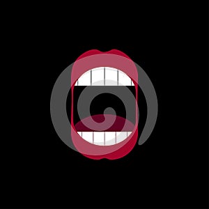 widely open mouth with red lips and white teeth