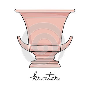 Widen krater greek vessel cartoon illustration with text