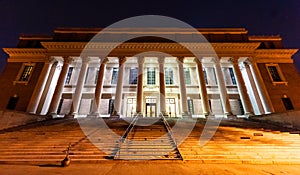 Widener Library at night