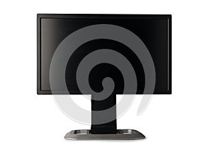 Widescreen black monitor isolated on white background. Switched off
