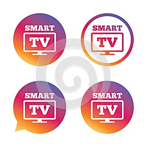 Widescreen Smart TV sign icon. Television set.