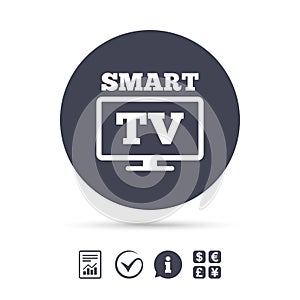 Widescreen Smart TV sign icon. Television set.