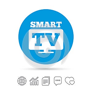 Widescreen Smart TV sign icon. Television set.