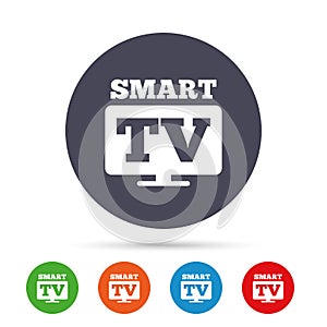 Widescreen Smart TV sign icon. Television set.