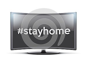 Widescreen tv monitor with stayhome sign