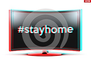 Widescreen tv monitor with stayhome sign photo