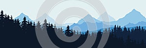 Widescreen Vector realistic illustration of mountain landscape w