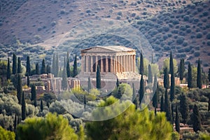 wideshot of a temple complex nestled amidst olive trees photo