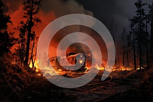 Widespread Railway fire forest natural. Generate Ai photo
