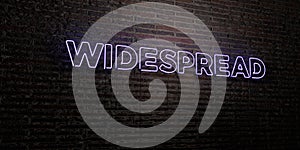 WIDESPREAD -Realistic Neon Sign on Brick Wall background - 3D rendered royalty free stock image