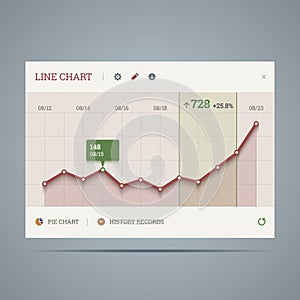 Widget with growing line chart and icons. photo