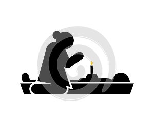 Widow sign icon. Widow at coffin. concept of sorrow and suffering