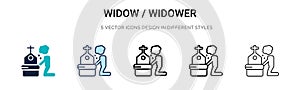 Widow / widower icon in filled, thin line, outline and stroke style. Vector illustration of two colored and black widow / widower