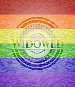 Widowed emblem on mosaic background with the colors of the LGBT flag