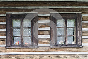 Widows in wooden building