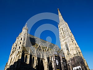 Wien/Austria - june 3 2019: view of the exterior of the gothic saint Stephan catedral at Vienna austria