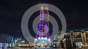 Wiener Riesenrad in Prater night timelapse hyperlapse - oldest and biggest ferris wheel in Austria.