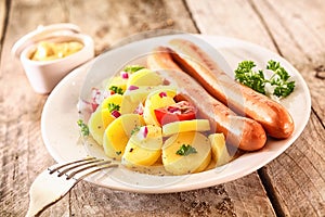 Wiener sausages with baby potatoes