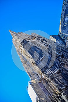 Wiener Stephansdom looking from below, embracing the magnificence it brings to people
