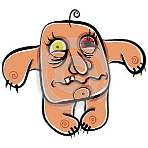 Wierd cartoon monster, absolute crazy numskull portrait, well, t