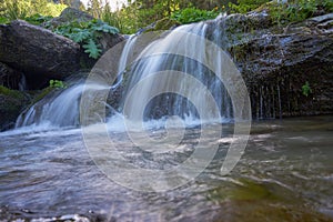 A wiew of Fagaras mountains at Balea waterfall in Transylvania Romania eastern Europe.