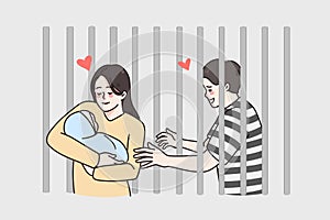 Wife with baby infant visit husband in jail