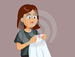 Jealous Woman Holding Lipstick-Stained Shirt Vector Cartoon