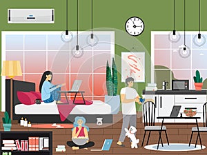 Wife and husband working at home office vector