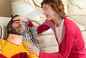 Wife Looks After Injured Husband