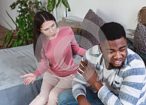 Wife scolded african american husband at home