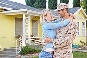 Wife Welcoming Husband Home On Army Leave