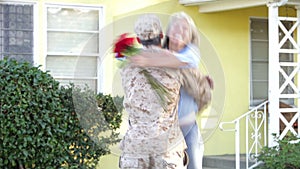 Wife Welcoming Husband Home On Army Leave